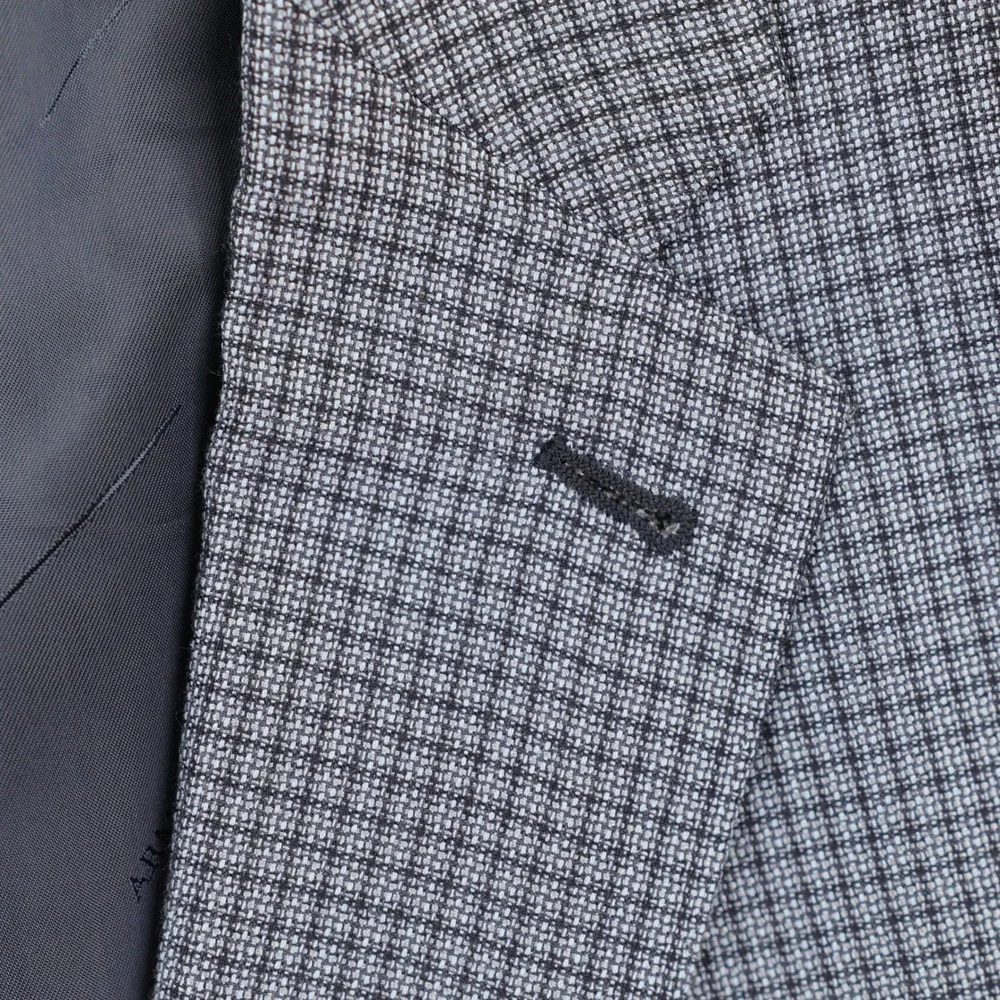 Armani Collezioni Sport Coat 46R Grey Micro Grid Weave Executive Silk Wool Italy
